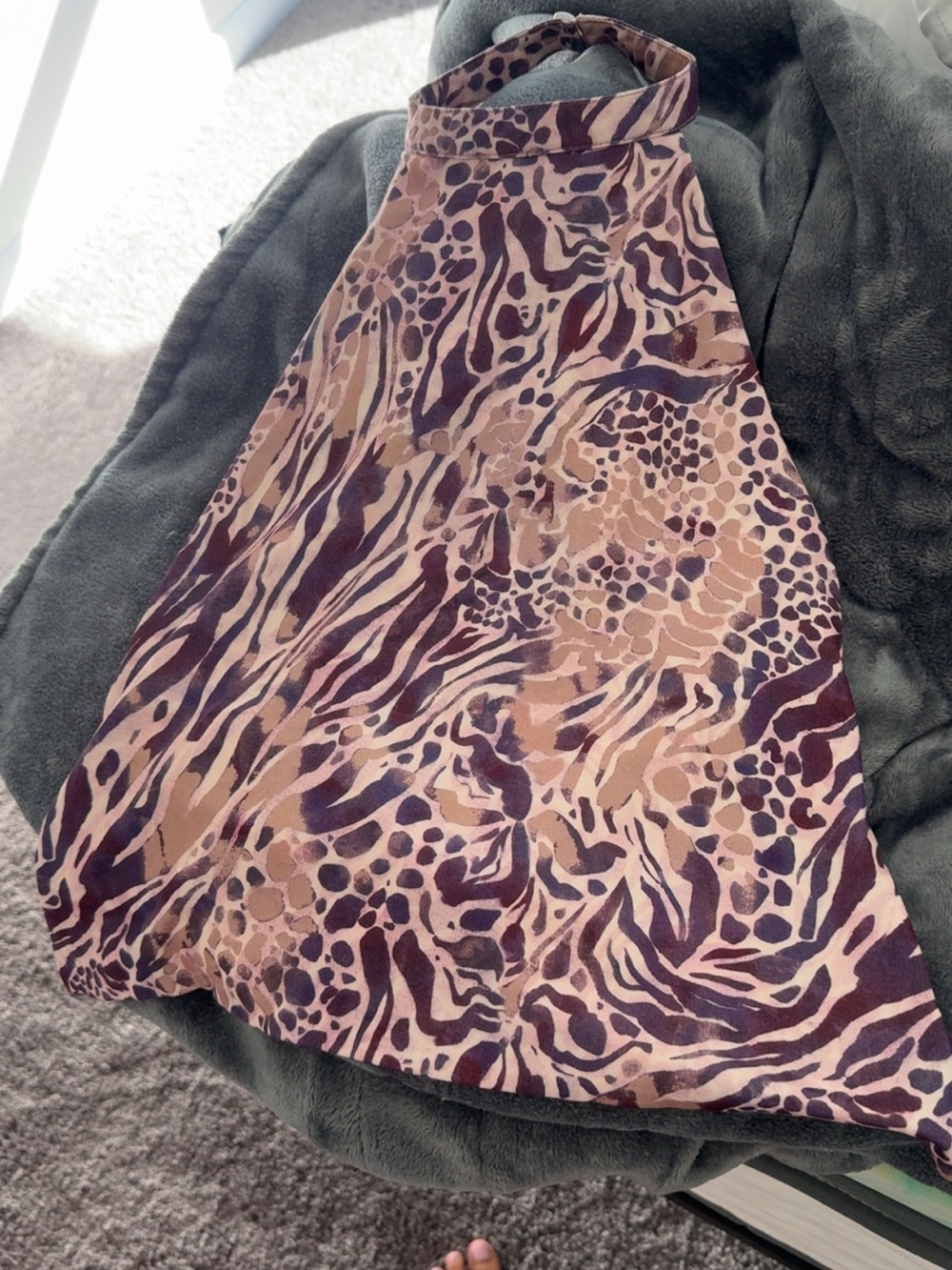 SHEIN Pink and Brown Halter Animal Print Top